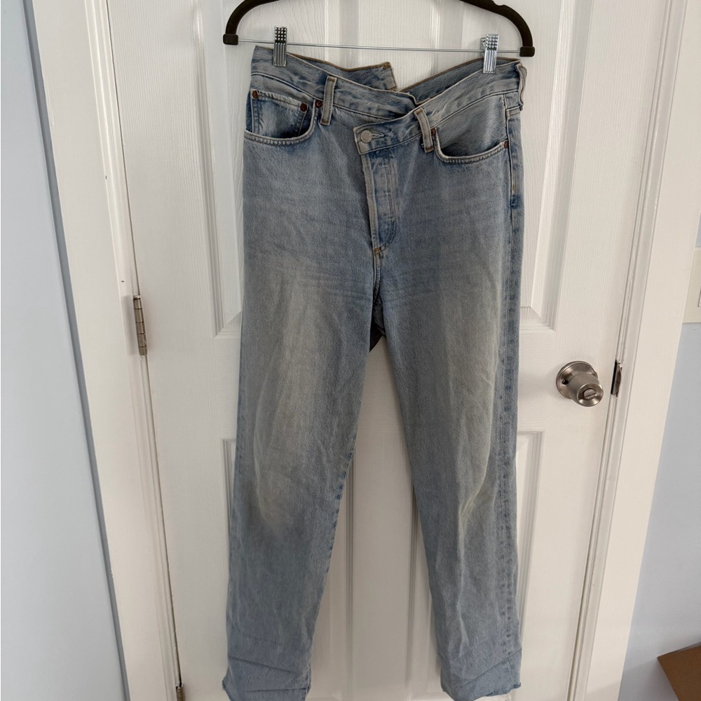 Agolde Light Blue criss cross straight Jeans